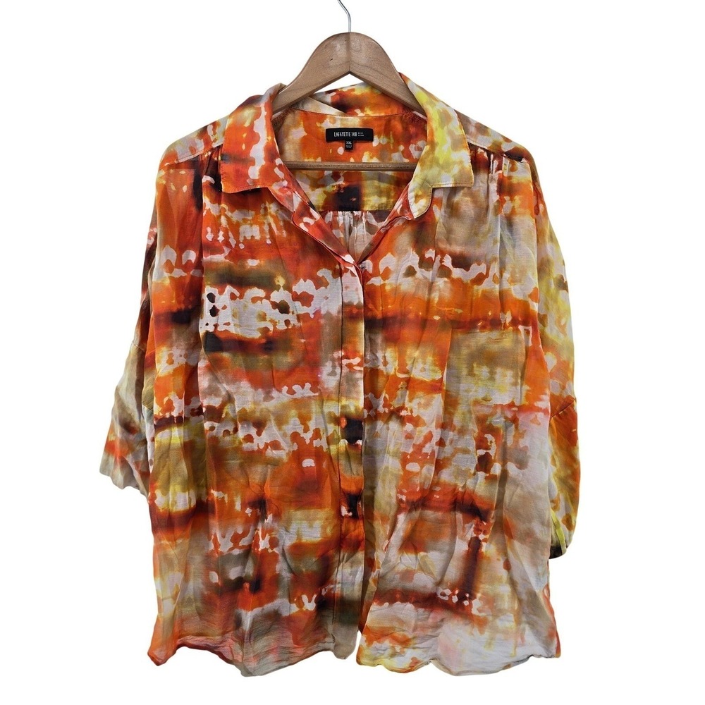 Lafayette 148 New York Orange Tie-Dye Button-Front Blouse